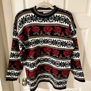 VINTAGE Laura Tyler Adele Rose Fair Isle Tunic Granny Sweater Size Large